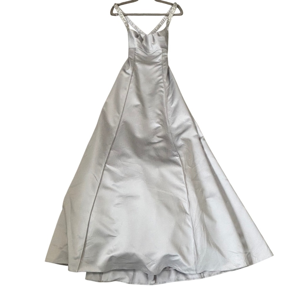 NWT Formal Gown Silver Sz 8 Beaded Straps Glam Dress Prom Homecoming Bridesmaid